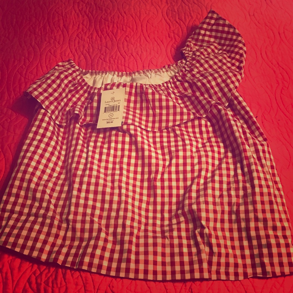 NWT Lauren James One Shoulder Gingham Top